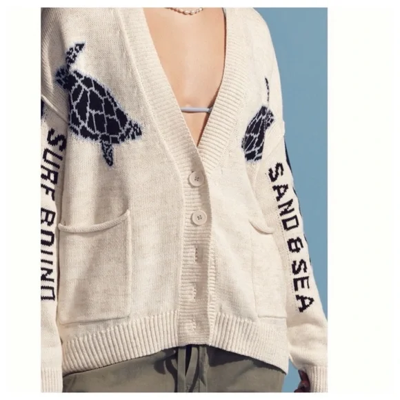 NWT Anthropologie Pilcro Relaxed Sea Turtle Nautical Cardigan Sweater, S